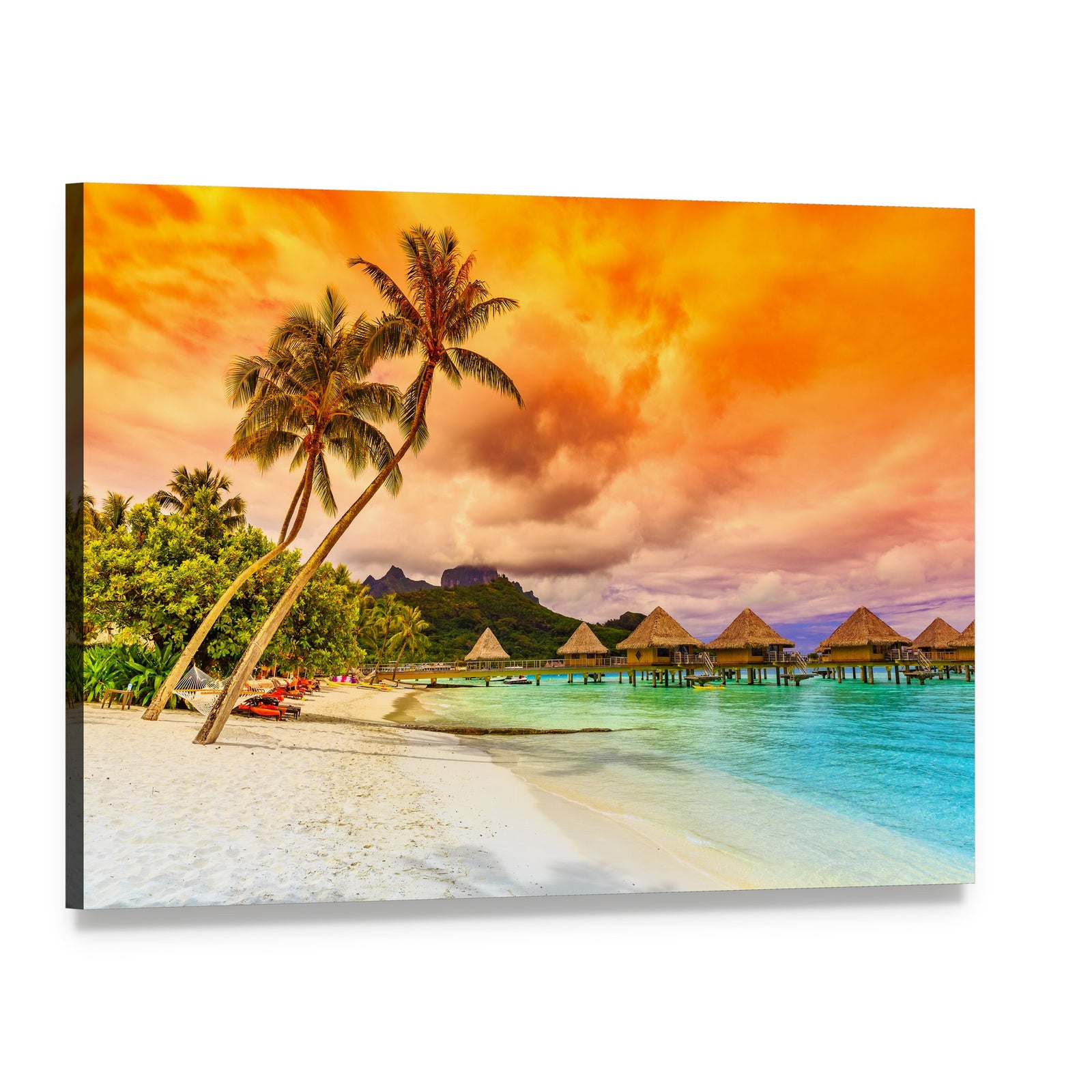 Bora Bora Island at Sunset Canvas Wall Art, single panel gallery wrapped canvas, angled product view
