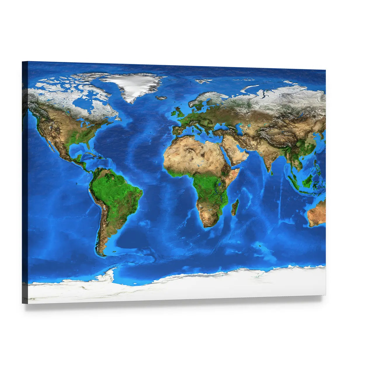 Satellite View of Earth Canvas Wall Art, single panel gallery wrapped canvas, angled product view