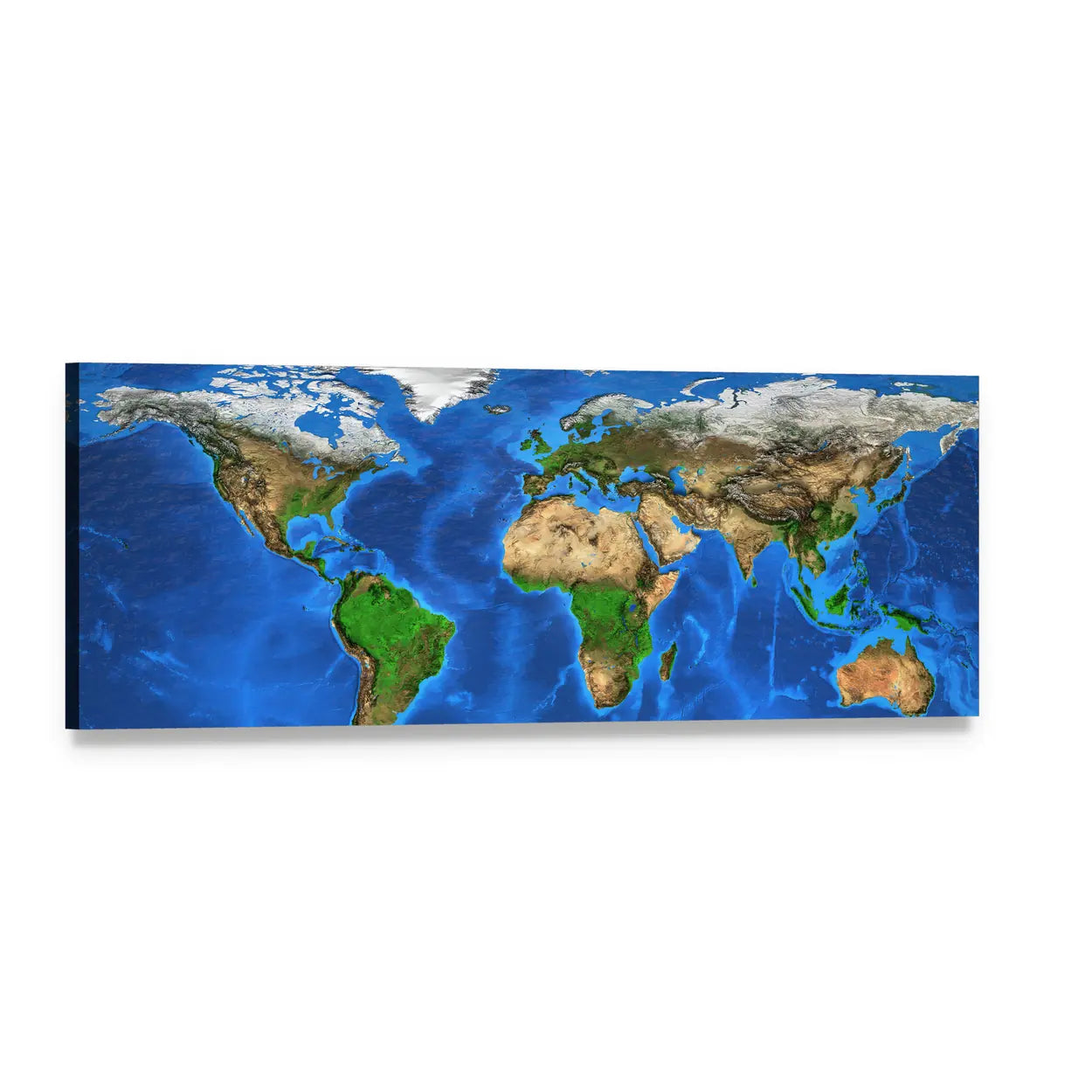 Satellite View of Earth Panoramic Canvas Wall Art, single panel gallery wrapped canvas, angled product view