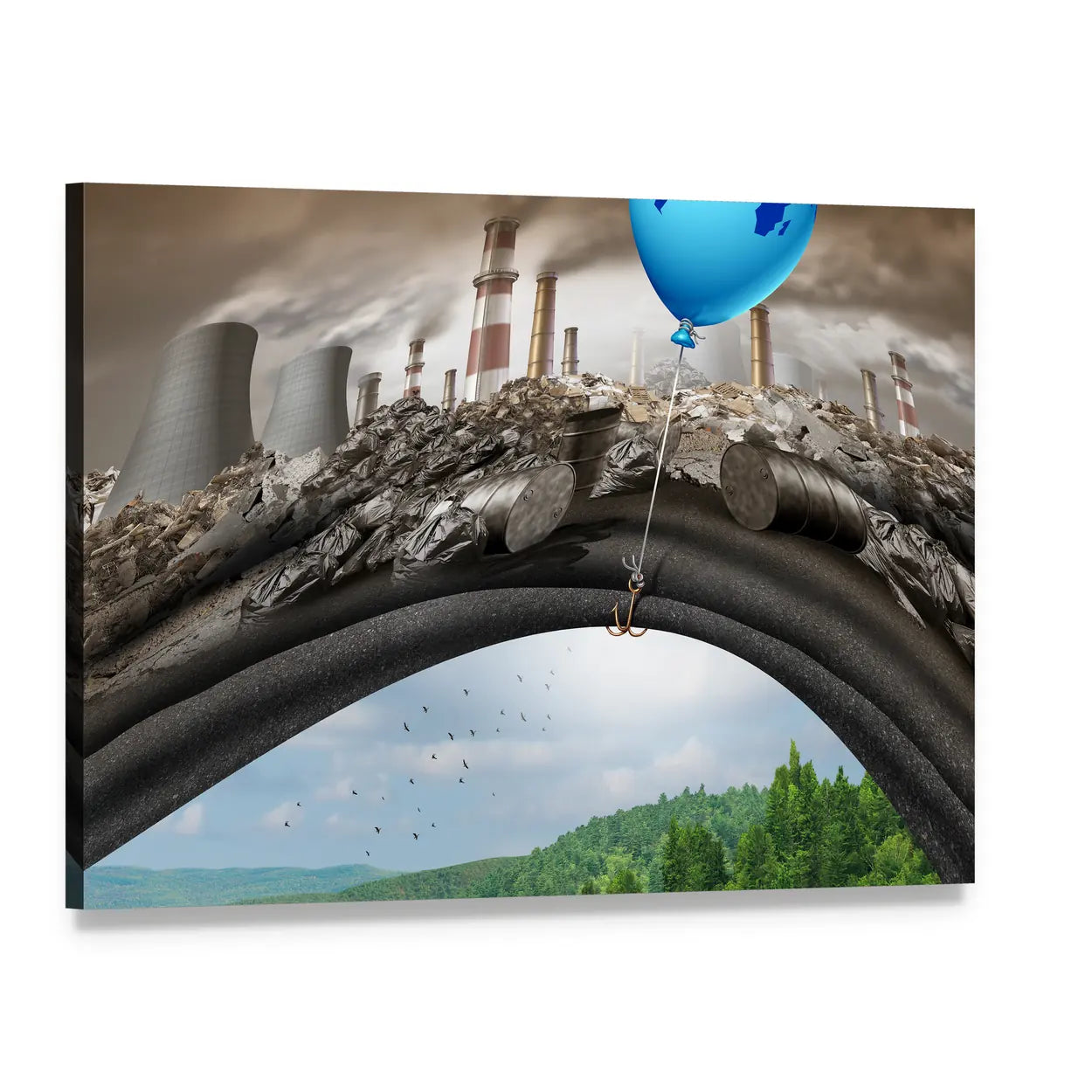 Climate Change Concept with Earth Balloon Canvas Wall Art, single panel gallery wrapped canvas, angled product view