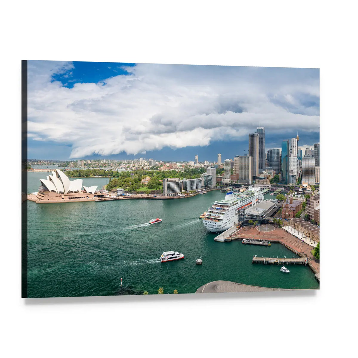 Sydney Harbour Opera House and Cruise Ships Canvas Wall Art, single panel gallery wrapped canvas, angled product view