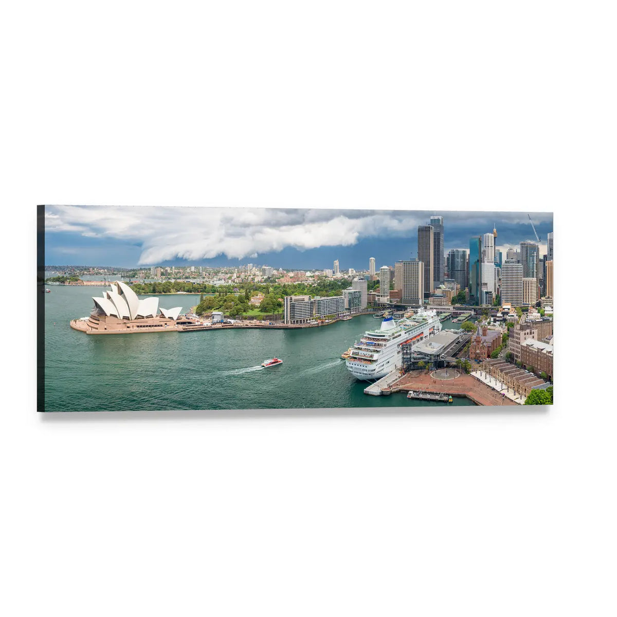 Sydney Harbour Opera House Aerial View Panoramic Canvas Wall Art, single panel gallery wrapped canvas, angled product view