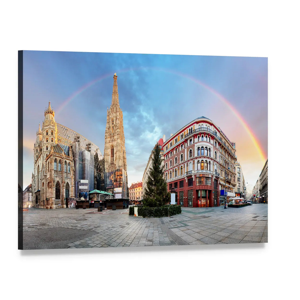 Cathedral Square with Rainbow Canvas Wall Art, single panel gallery wrapped canvas, angled product view
