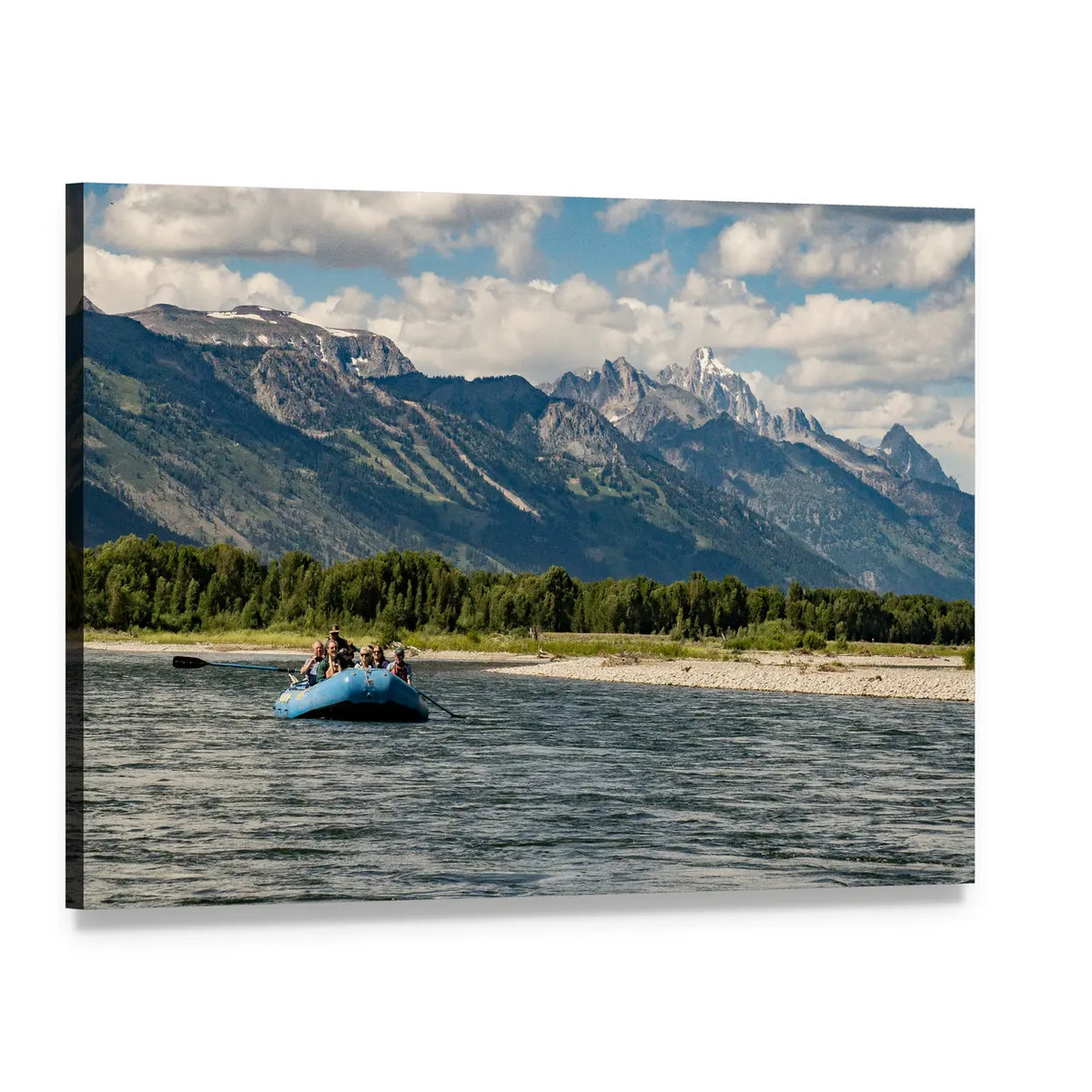 Rafting Snake River in Wyoming Canvas Wall Art, single panel gallery wrapped canvas, angled product view