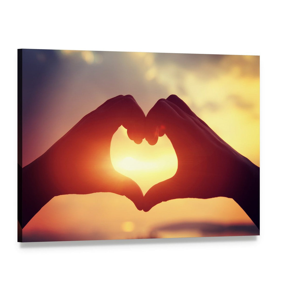 Hands Making Heart Shape Canvas Wall Art, single panel gallery wrapped canvas, angled product view