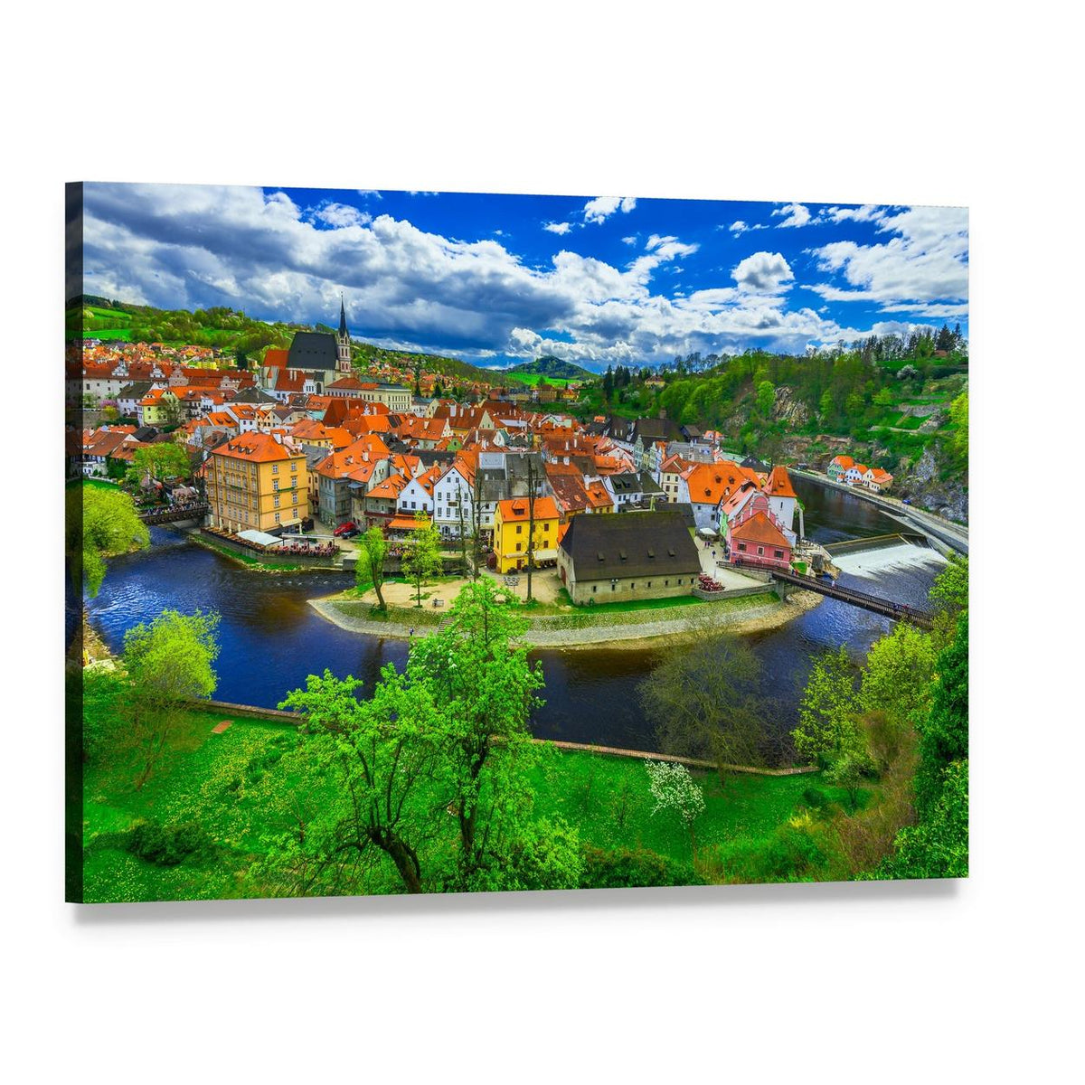 Cesky Krumlov Aerial Town View Canvas Wall Art, single panel gallery wrapped canvas, angled product view