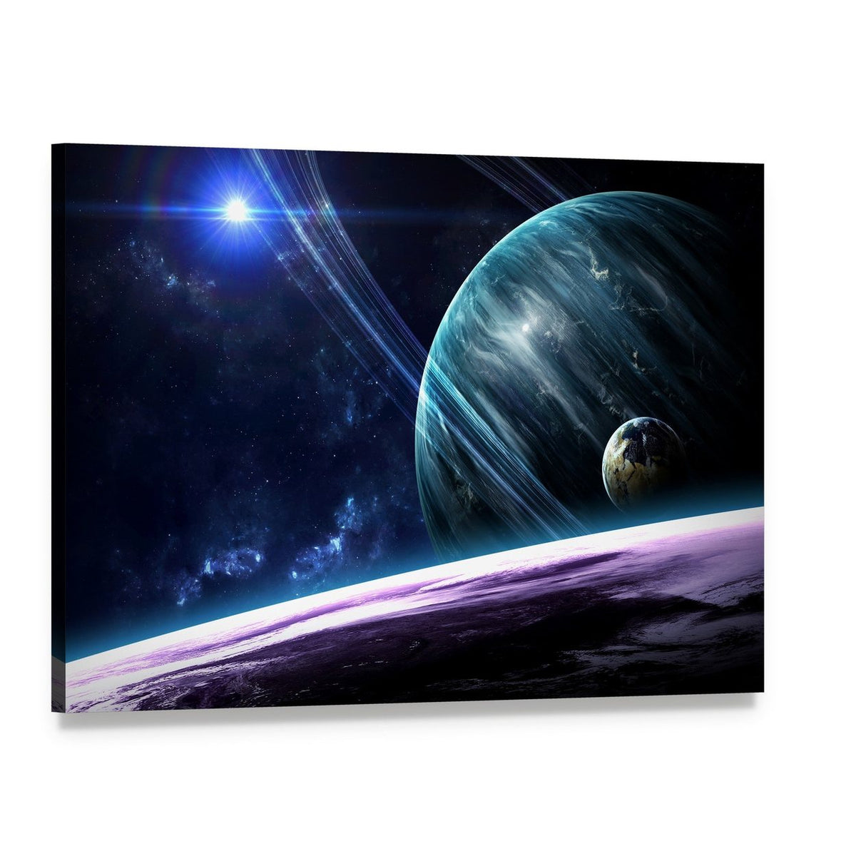 Universe Scene with Planets Stars and Galaxies Canvas Wall Art, single panel gallery wrapped canvas, angled product view