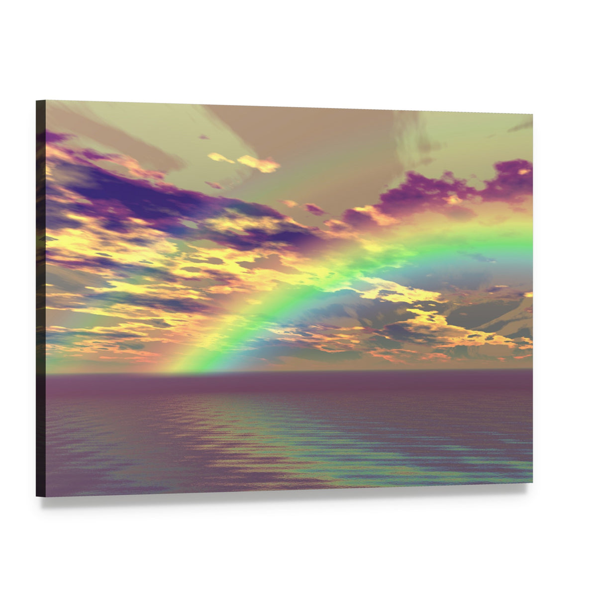 Vibrant Rainbow Over the Clouds and Sea Canvas Wall Art, single panel gallery wrapped canvas, angled product view