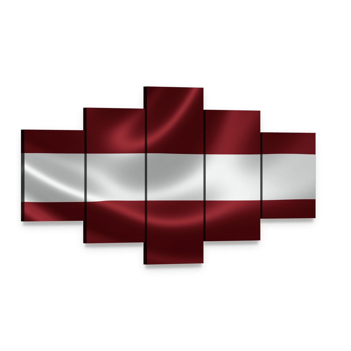 Waving Latvian Flag Canvas Wall Art, 5 panel 5 Star layout gallery wrapped canvas set, angled product view
