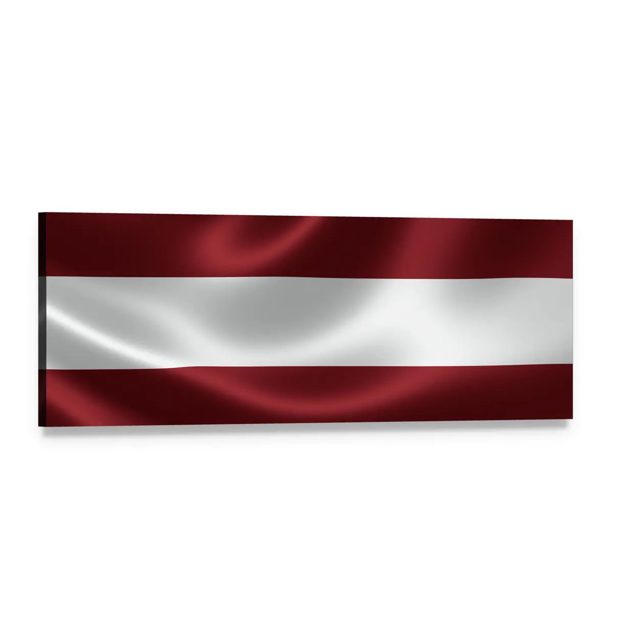 Waving Flag of Latvia Panoramic Canvas Wall Art, single panel gallery wrapped canvas, angled product view