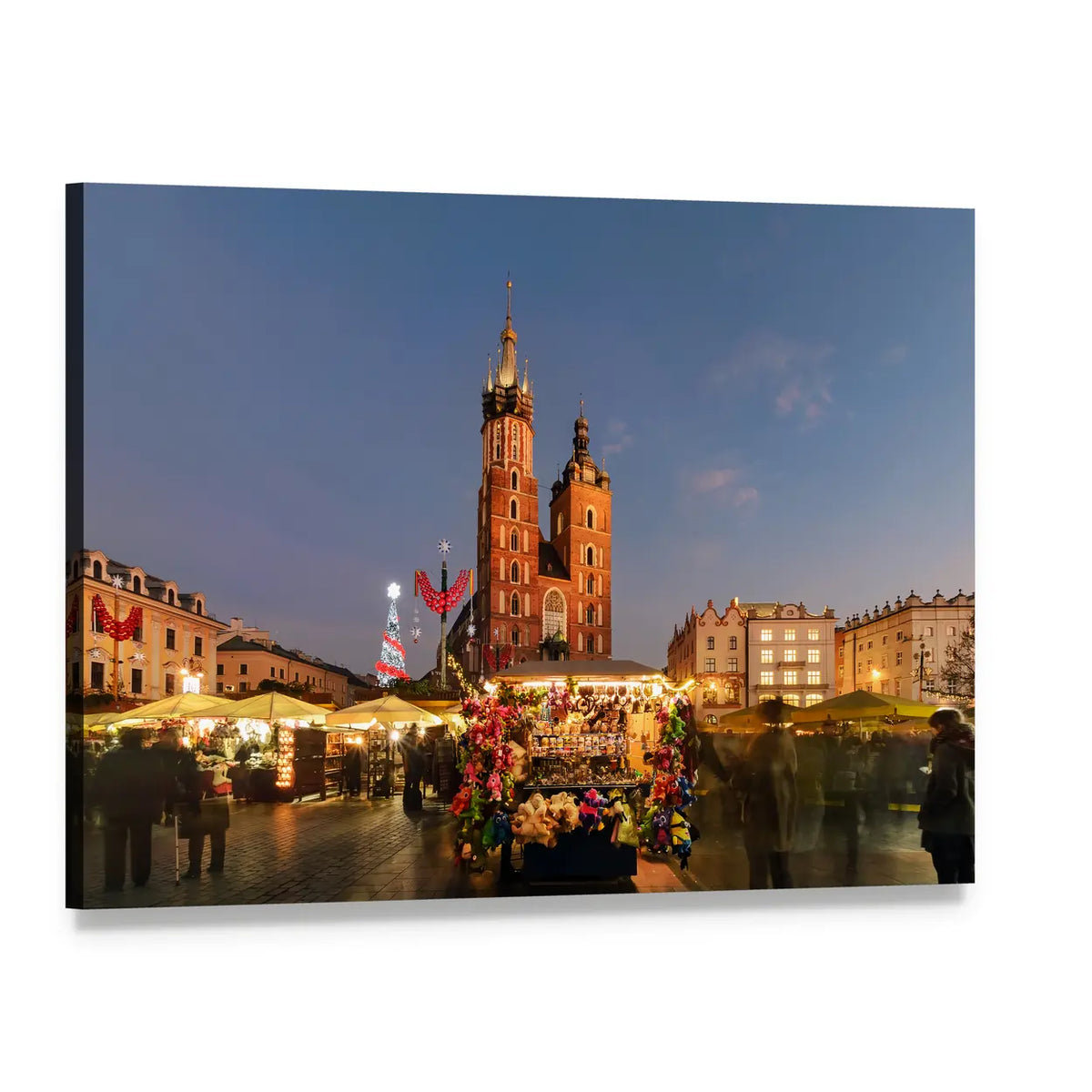 Traditional Christmas Market in Town Square Canvas Wall Art, single panel gallery wrapped canvas, angled product view