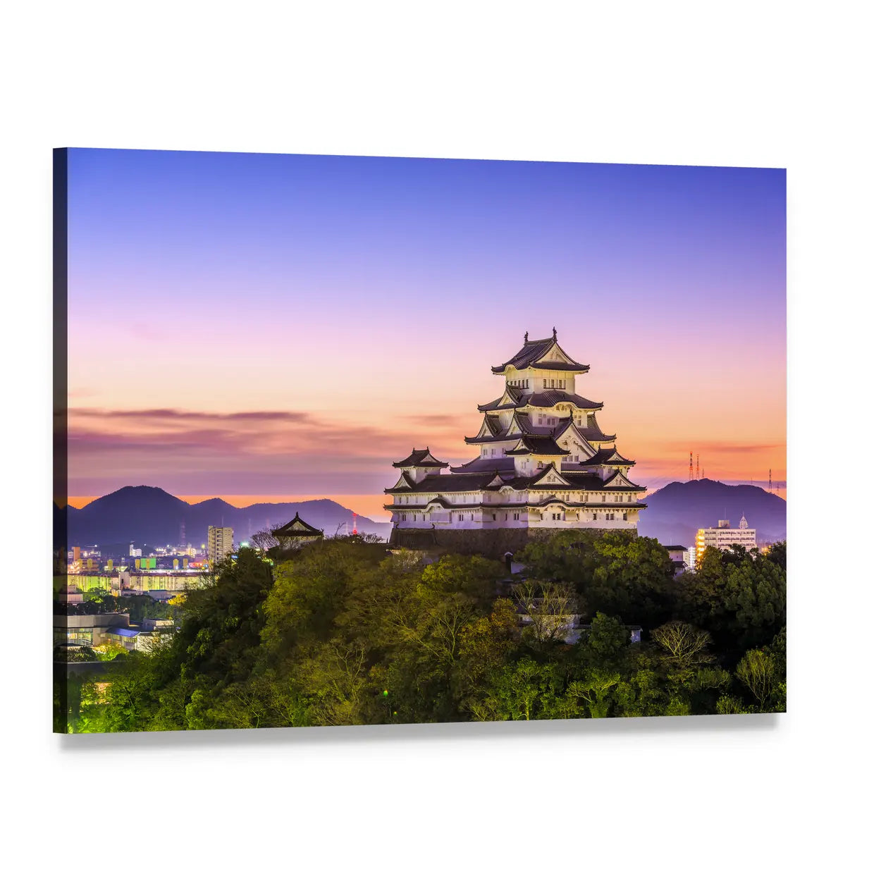 Himeji Castle at Twilight Canvas Wall Art, single panel gallery wrapped canvas, angled product view