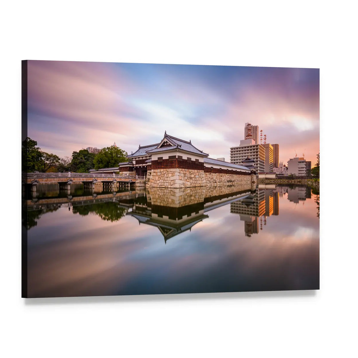 Japan Castle Moat at Sunset Canvas Wall Art, single panel gallery wrapped canvas, angled product view
