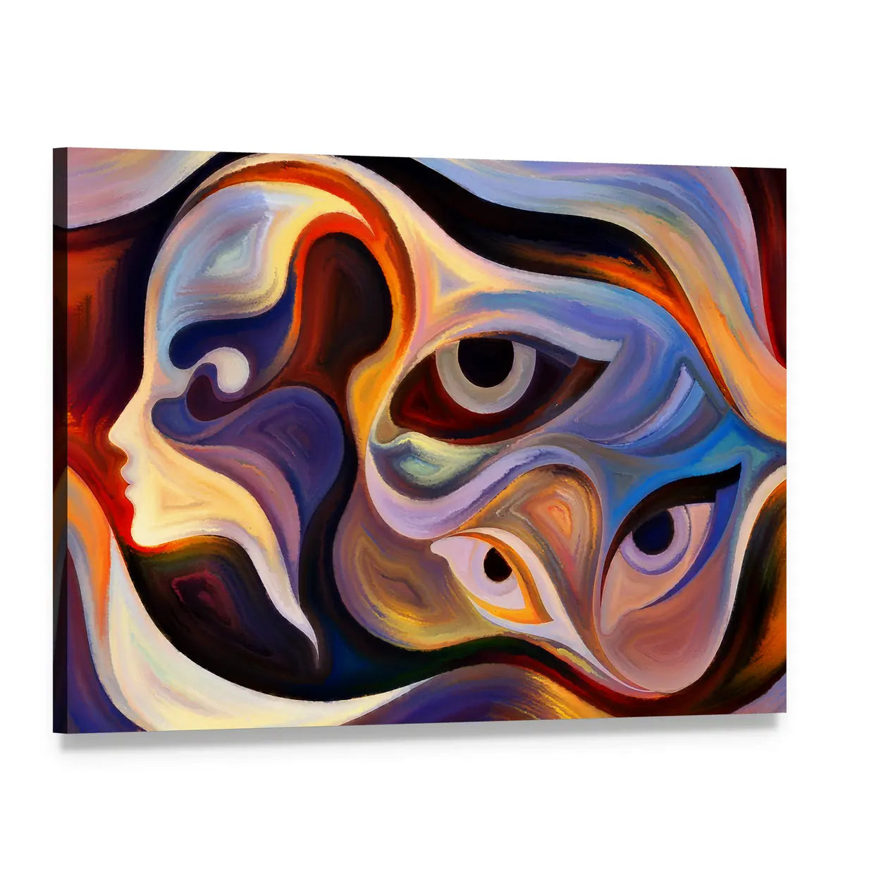 Abstract Human Profile with Eyes Canvas Wall Art, single panel gallery wrapped canvas, angled product view