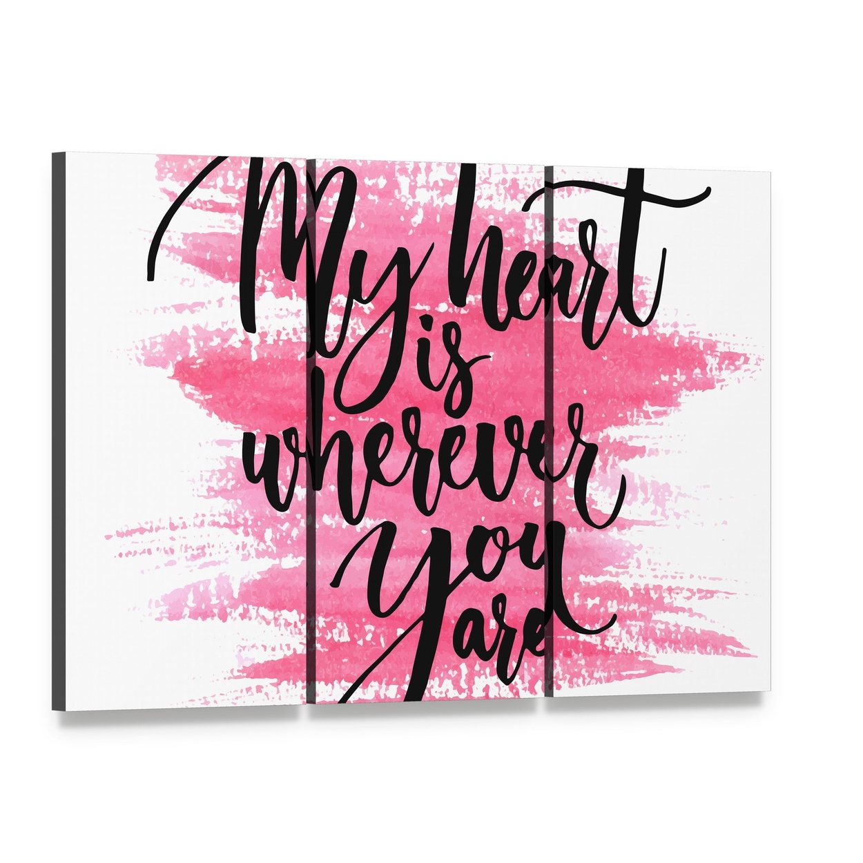 My Heart Is Wherever You Are Canvas Wall Art, 3 panel 3 Horizontal layout gallery wrapped canvas set, angled product view