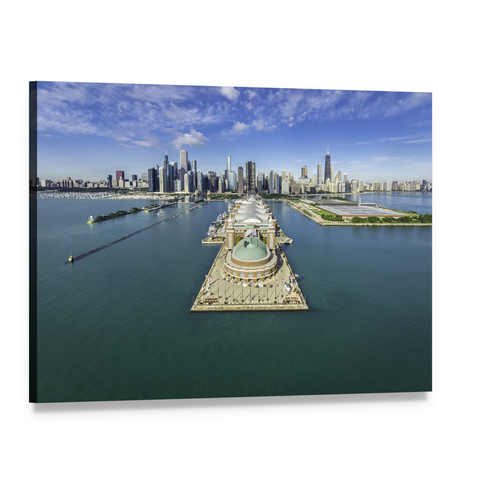 Navy Pier Aerial View Canvas Wall Art, single panel gallery wrapped canvas, angled product view