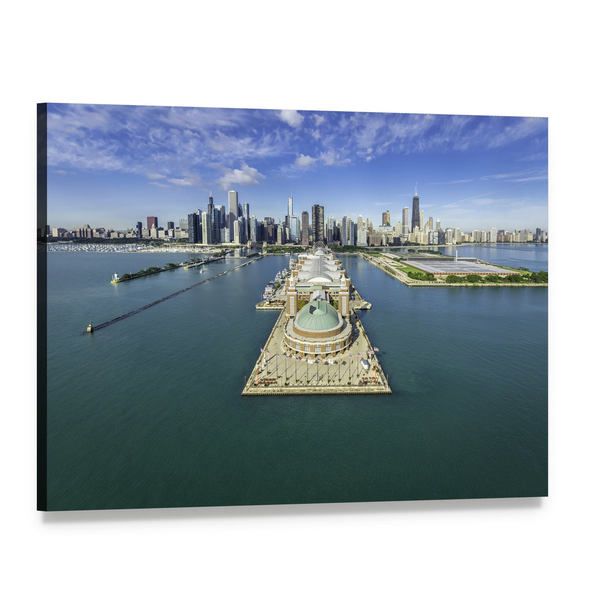 Navy Pier Aerial View Canvas Wall Art, single panel gallery wrapped canvas, angled product view