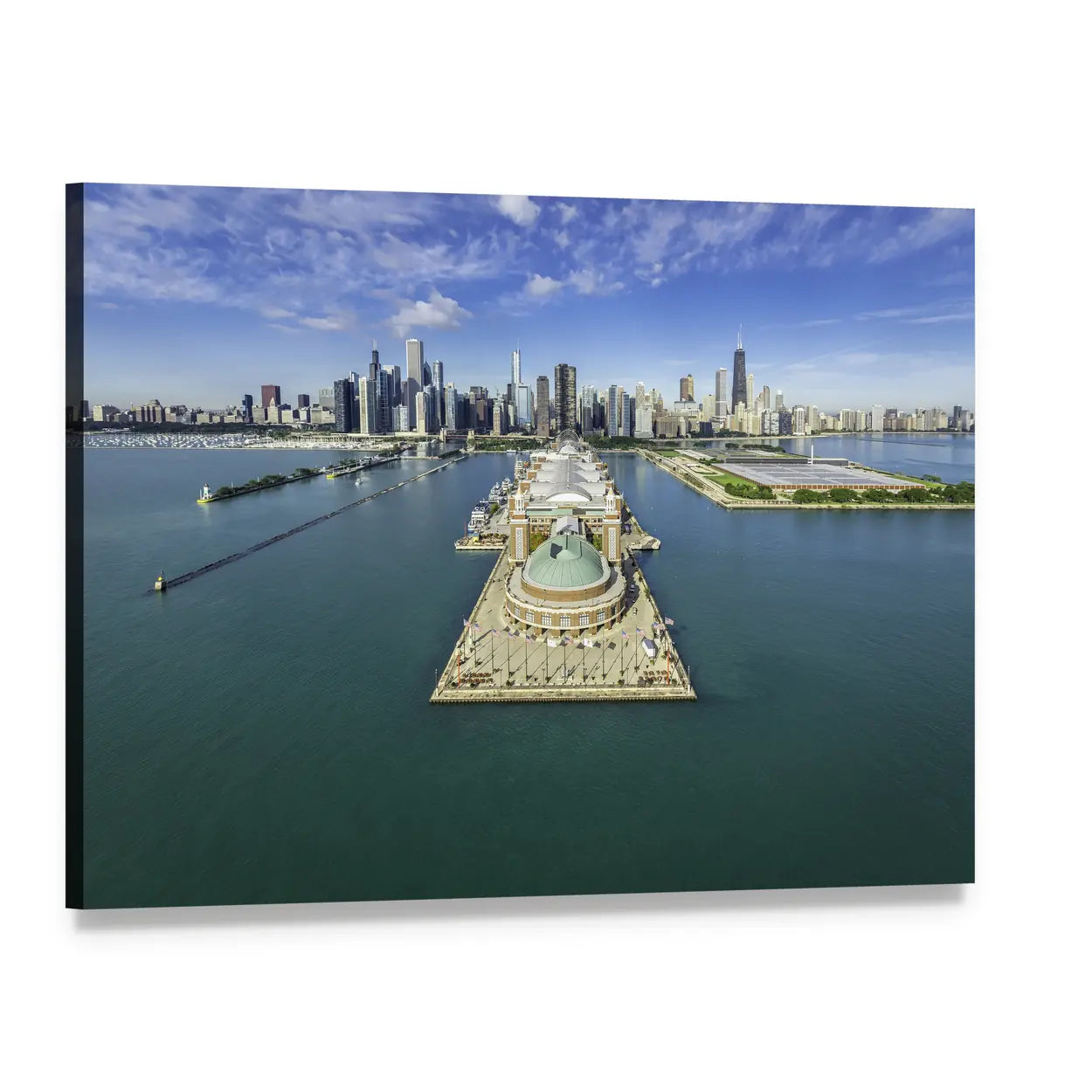 Navy Pier Aerial View Canvas Wall Art, single panel gallery wrapped canvas, angled product view