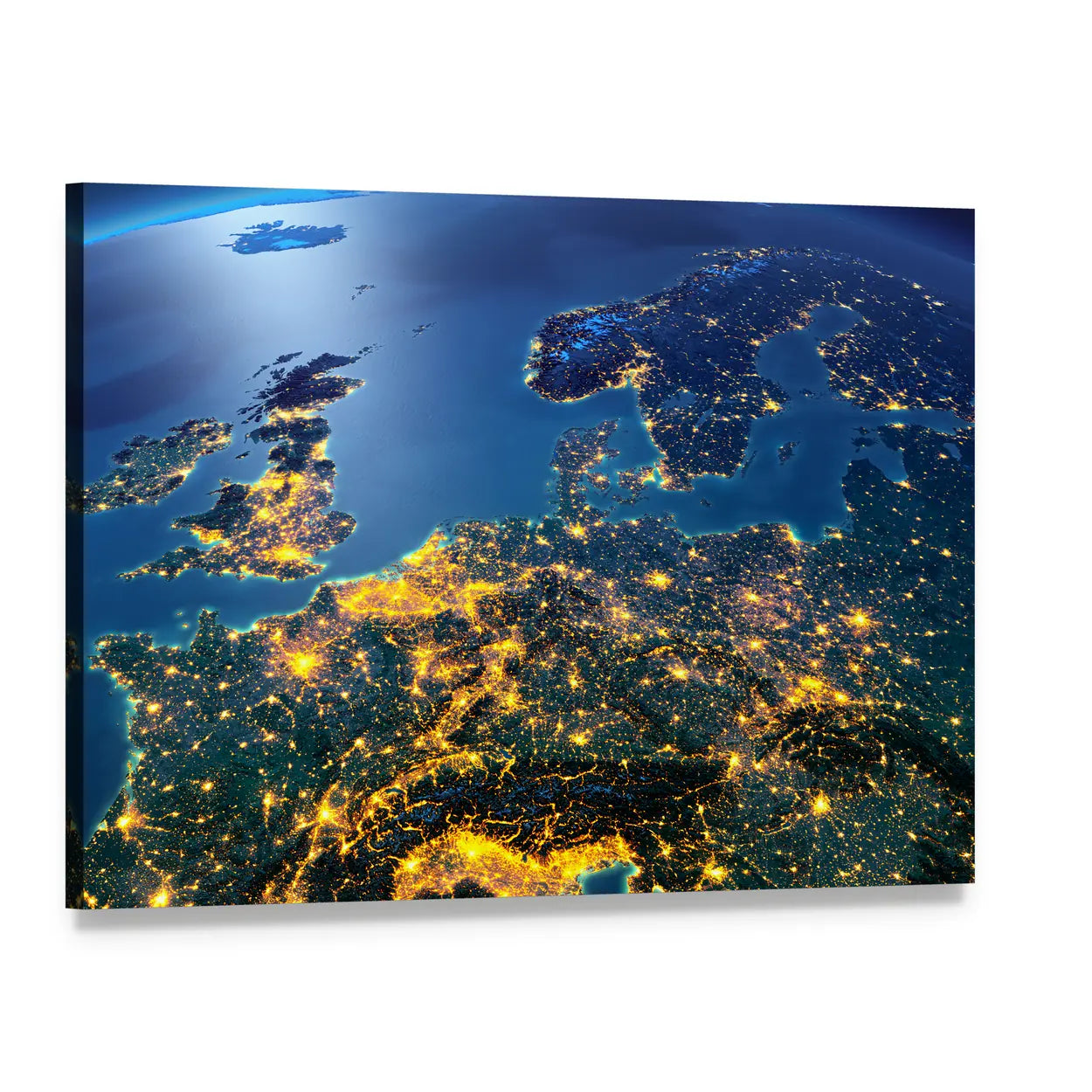 Central Europe from Space Canvas Wall Art, single panel gallery wrapped canvas, angled product view