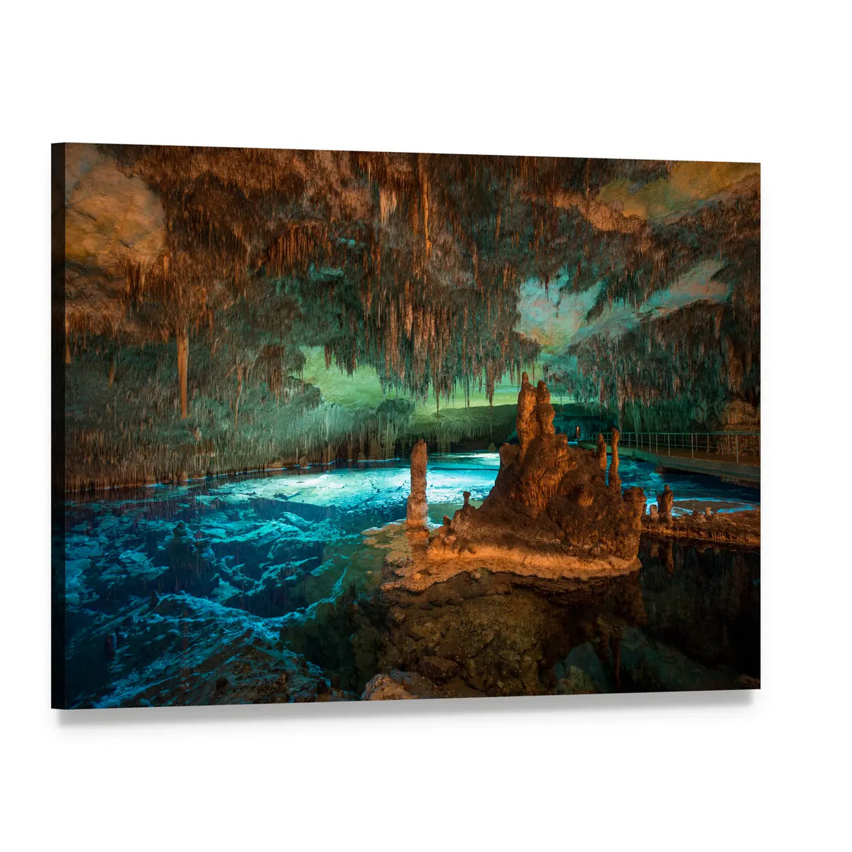 Dragon Caves Underground Lake Canvas Wall Art, single panel gallery wrapped canvas, angled product view
