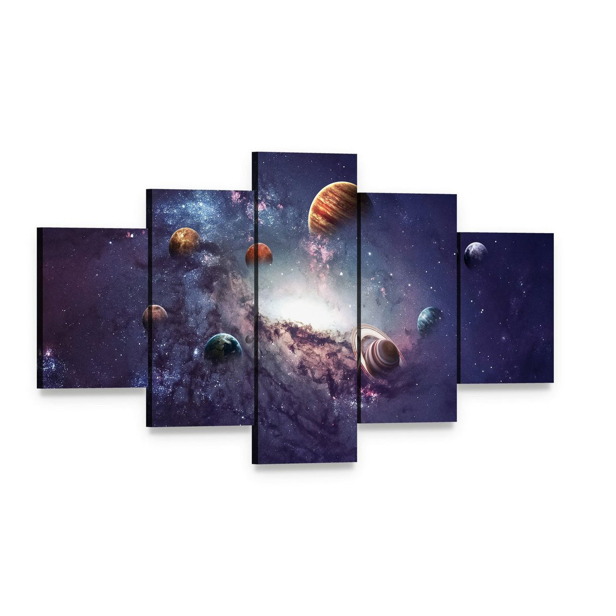 Planets of the Solar System Canvas Wall Art, 5 panel 5 Star layout gallery wrapped canvas set, angled product view