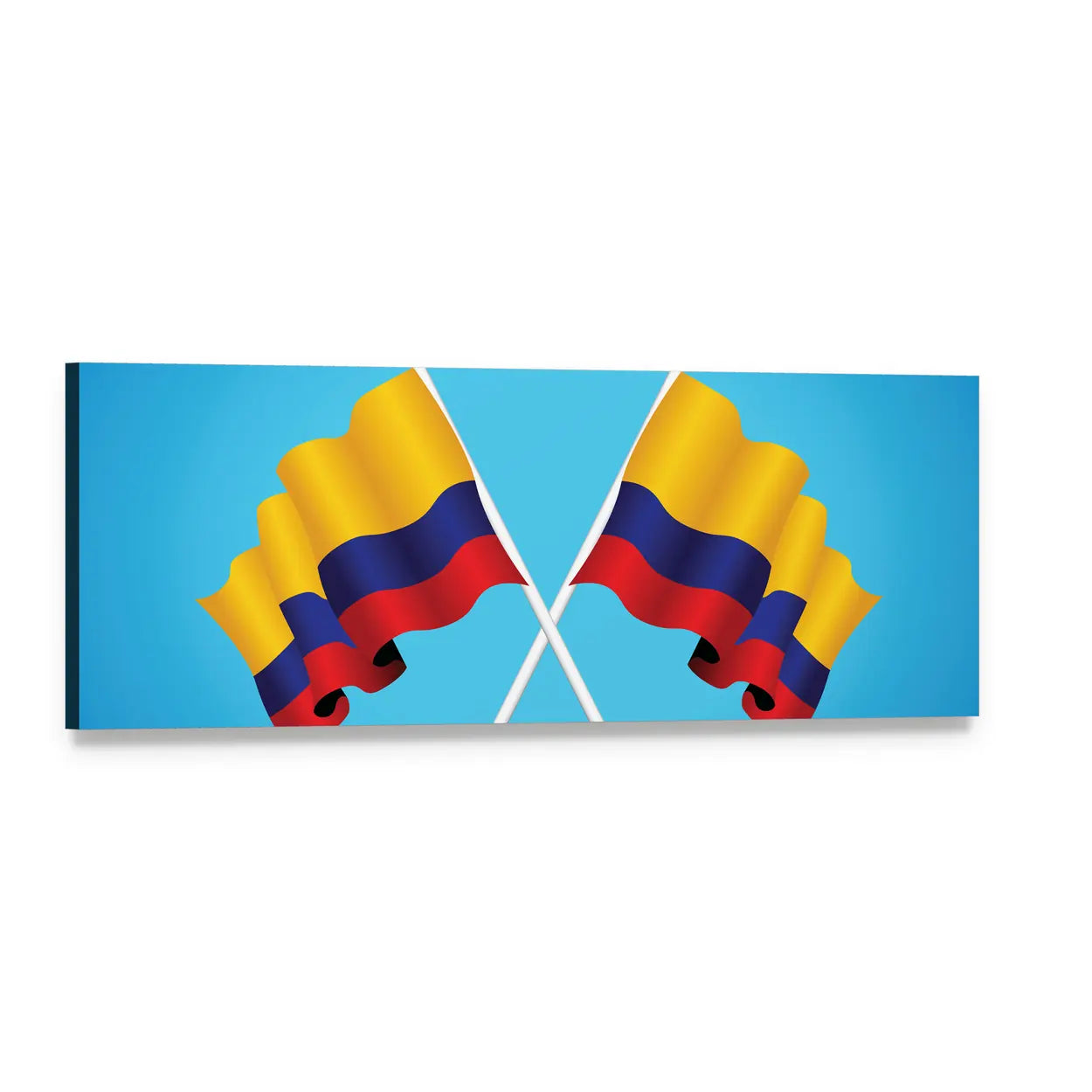 Crossed Colombian Flags Panoramic Canvas Wall Art, single panel gallery wrapped canvas, angled product view