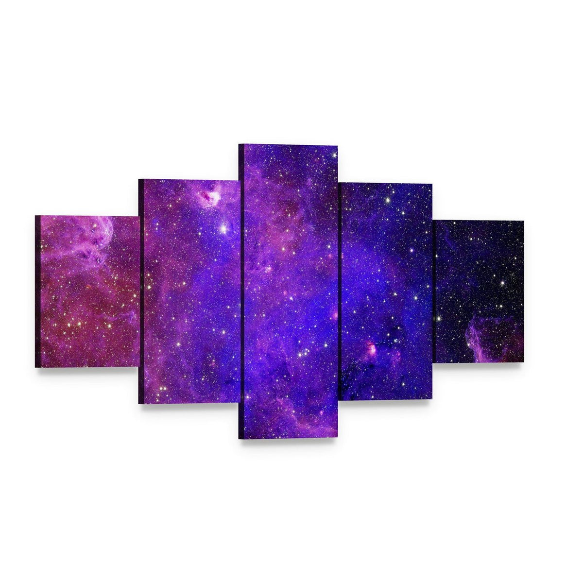Colorful Carina Nebula Canvas Wall Art, 5 panel 5 Star layout gallery wrapped canvas set, angled product view