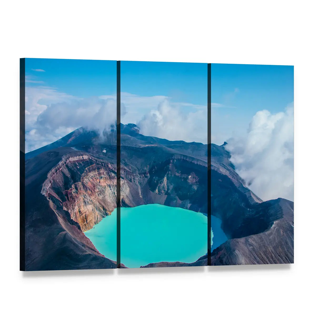 Sulfur Lake in Volcanic Crater, Russia Canvas Wall Art, 3 panel 3 Horizontal layout gallery wrapped canvas set, angled product view