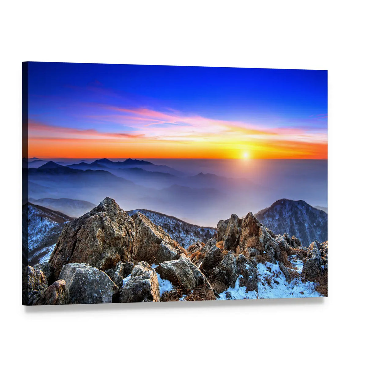 Deogyusan Sunrise Over Snow-capped Peaks Canvas Wall Art, single panel gallery wrapped canvas, angled product view
