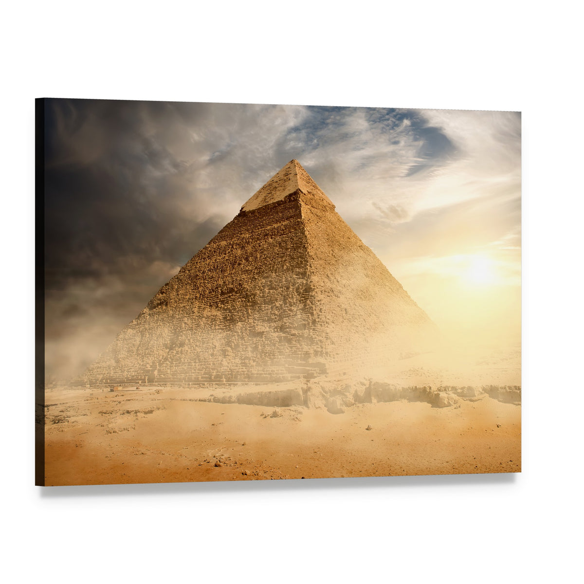 Pyramid Under Dusty Gray Clouds Canvas Wall Art, single panel gallery wrapped canvas, angled product view