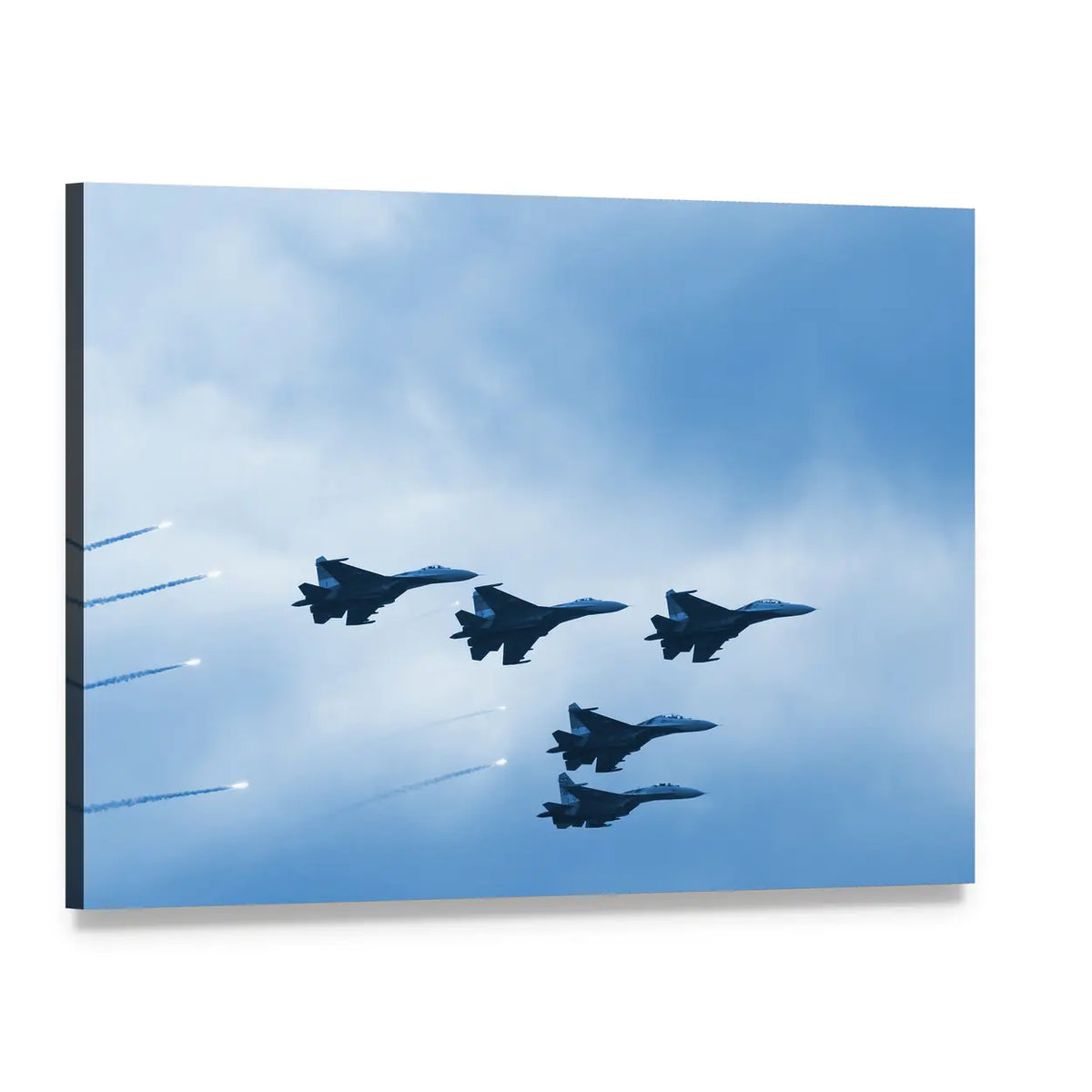 Modern Squadron of Fighter Jets Canvas Wall Art, single panel gallery wrapped canvas, angled product view