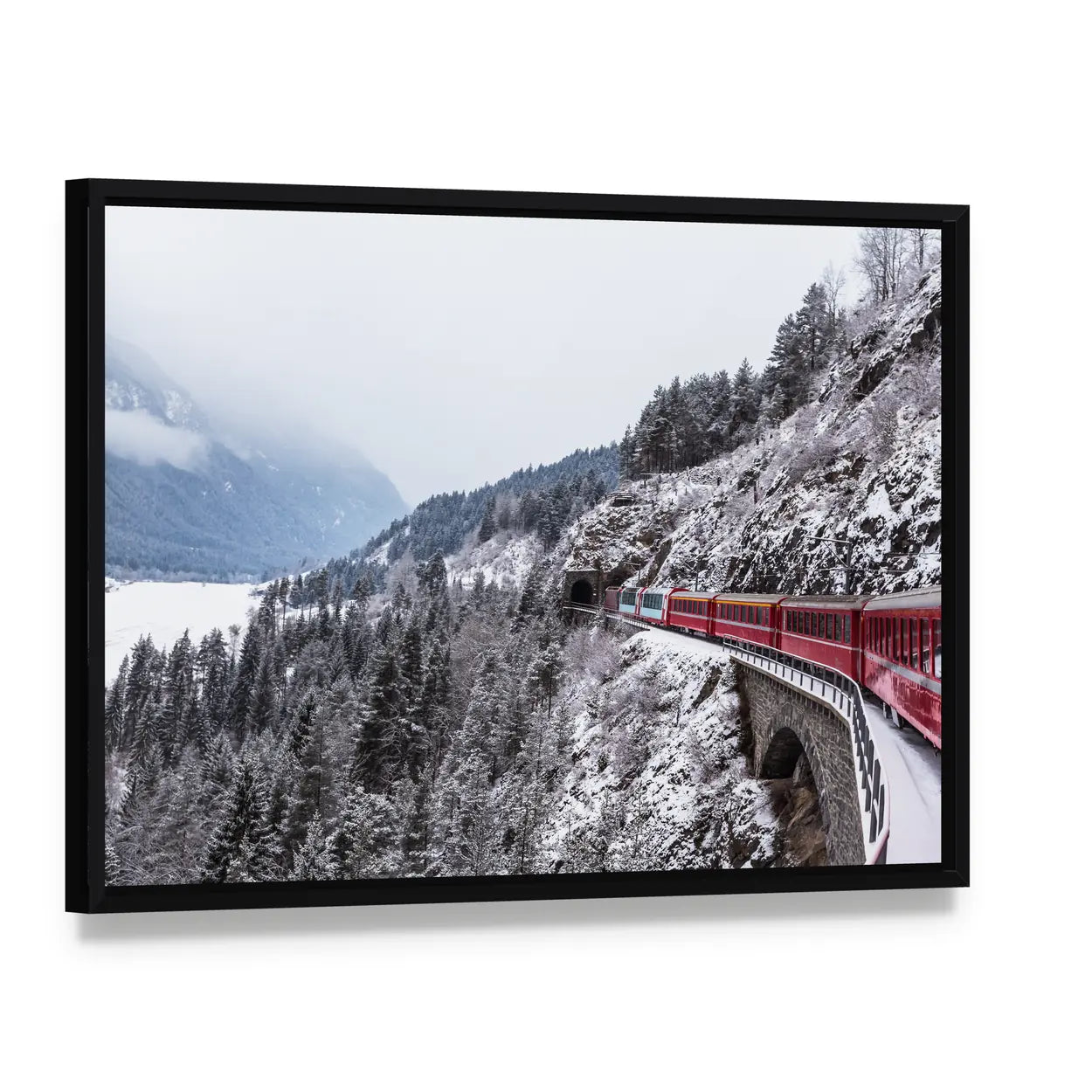 Glacier Express In Switzerland Canvas Wall Art, framed canvas in a black floater frame, angled product view