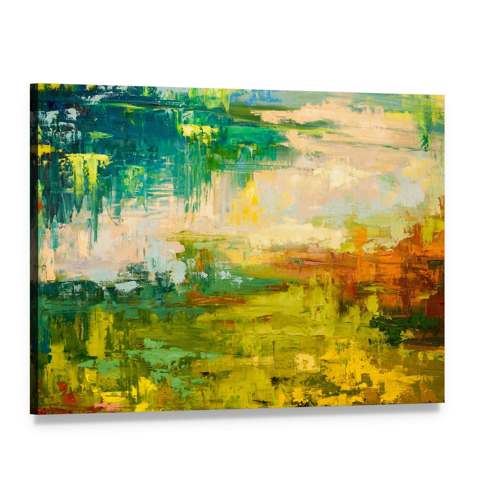 Colorful Hand Drawn Oil Painting Canvas Wall Art, single panel gallery wrapped canvas, angled product view