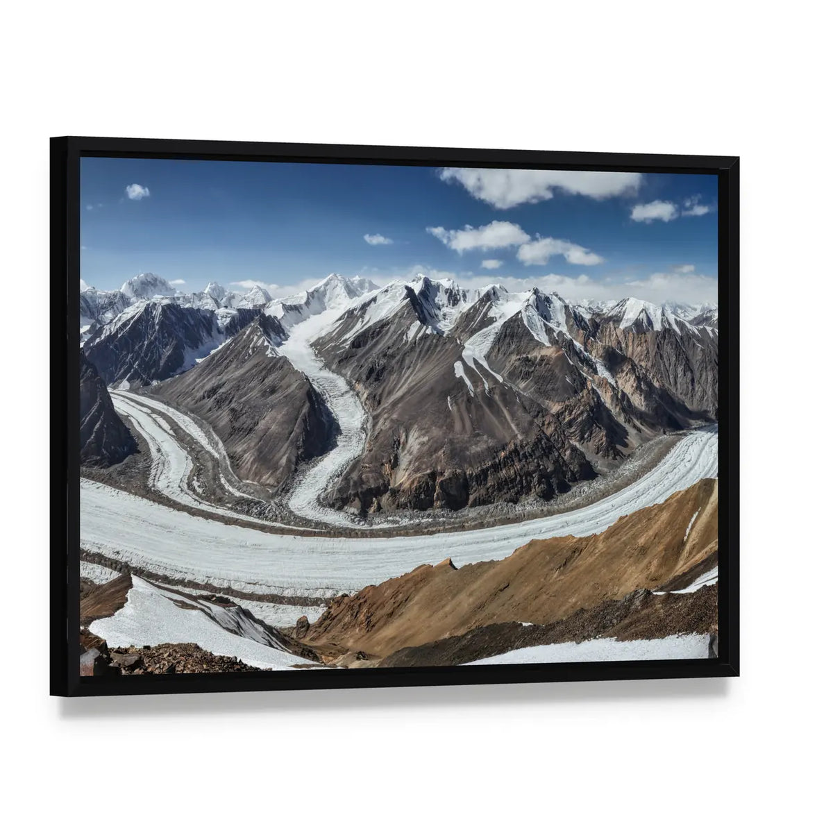Scenic Fedchenko Glacier In Tajikistan Canvas Wall Art, framed canvas in a black floater frame, angled product view