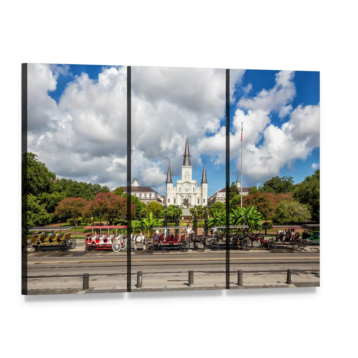 St. Louis Cathedral in the French Quarter Canvas Wall Art, 3 panel 3 Horizontal layout gallery wrapped canvas set, angled product view