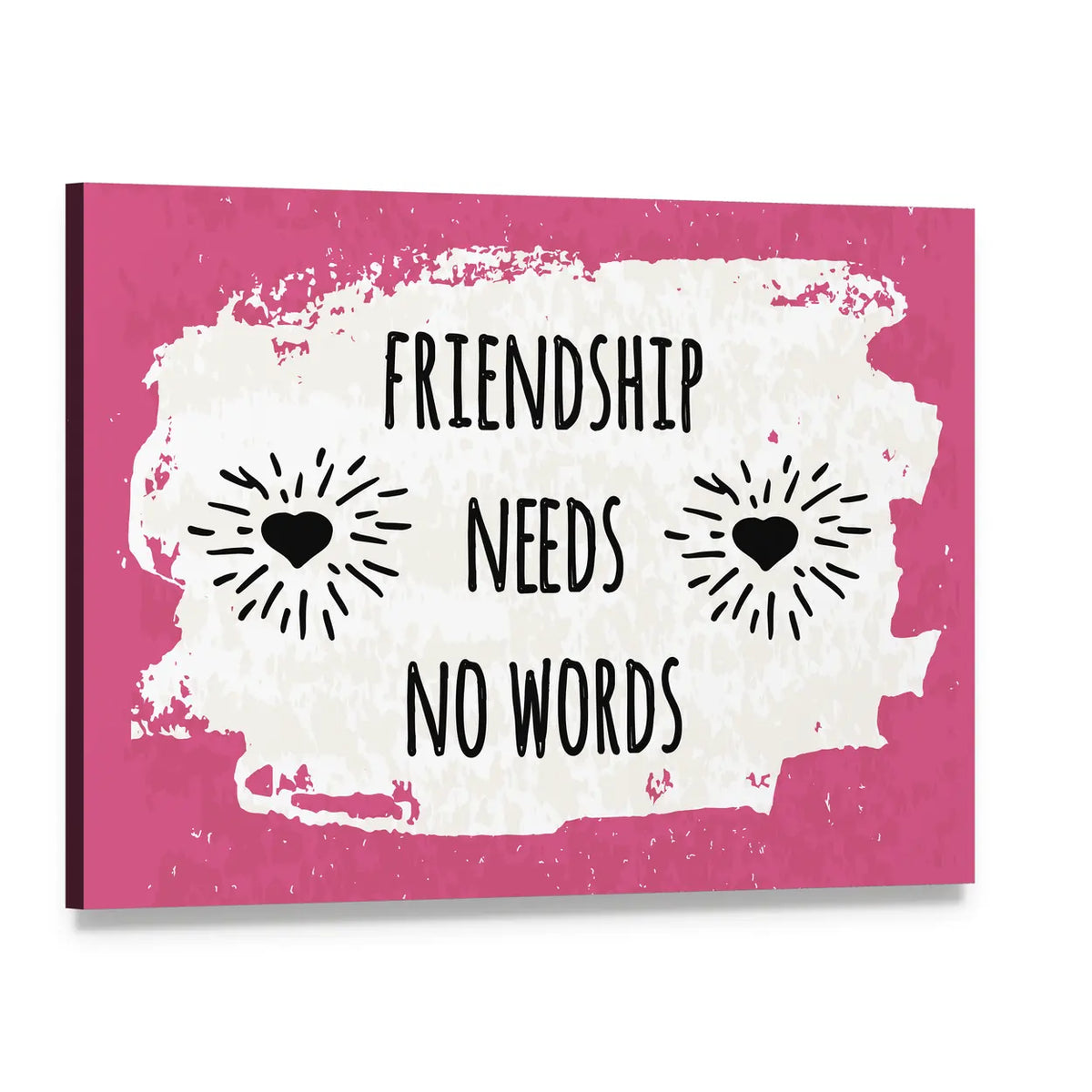 Friendship Needs No Words Quote Canvas Wall Art, single panel gallery wrapped canvas, angled product view