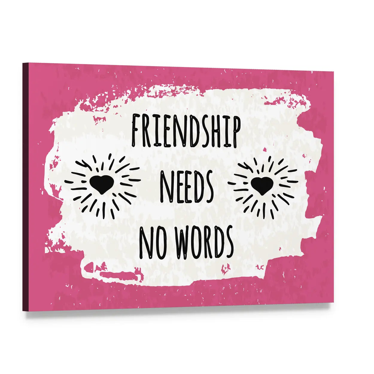 Friendship Needs No Words Quote Canvas Wall Art, single panel gallery wrapped canvas, angled product view