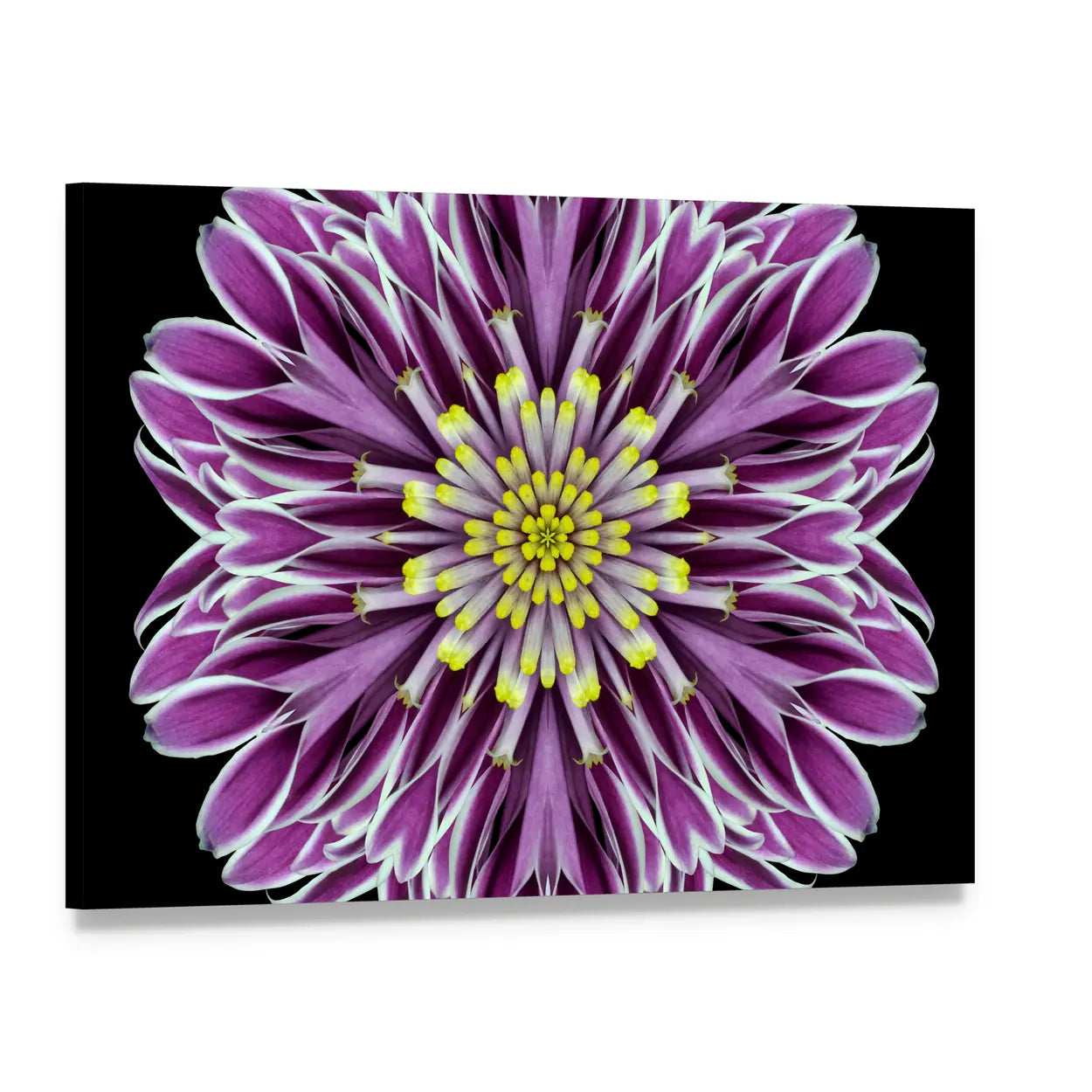 Scenic Purple Mandala Flower Canvas Wall Art, single panel gallery wrapped canvas, angled product view