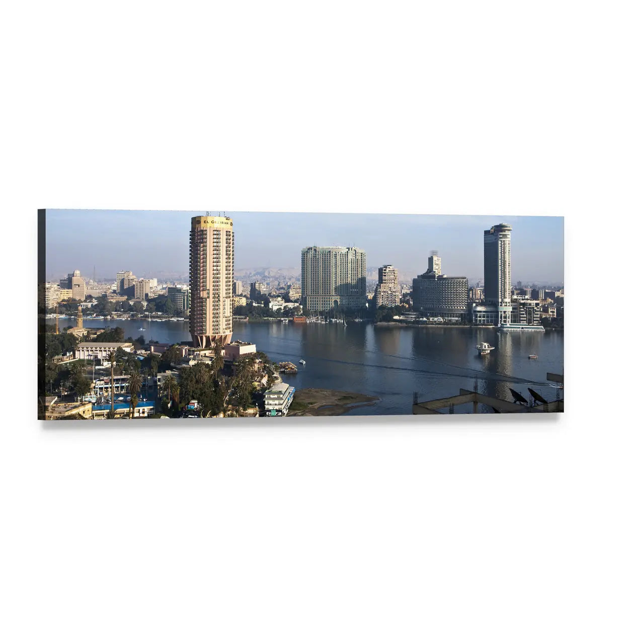 Cairo Waterfront Skyline Panoramic Canvas Wall Art, single panel gallery wrapped canvas, angled product view