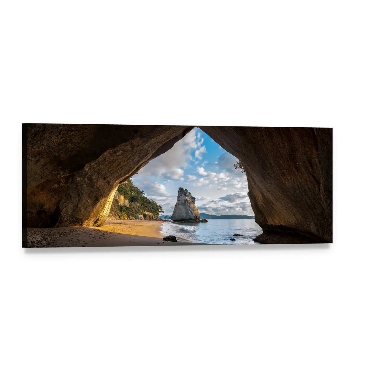 Cathedral Cave at Sunrise Panoramic Canvas Wall Art, single panel gallery wrapped canvas, angled product view