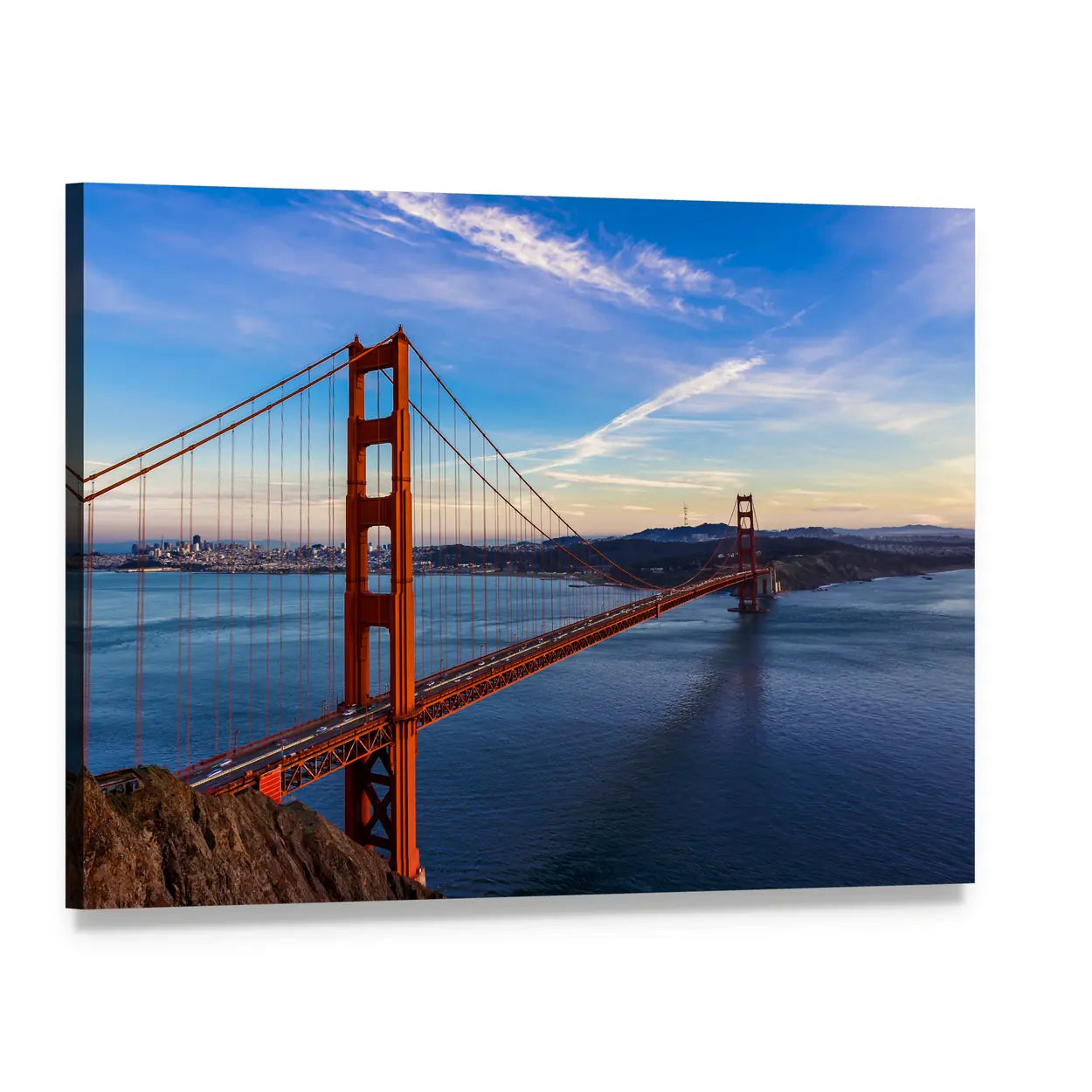 Golden Gate Bridge at Golden Hour San Francisco Canvas Wall Art, single panel gallery wrapped canvas, angled product view