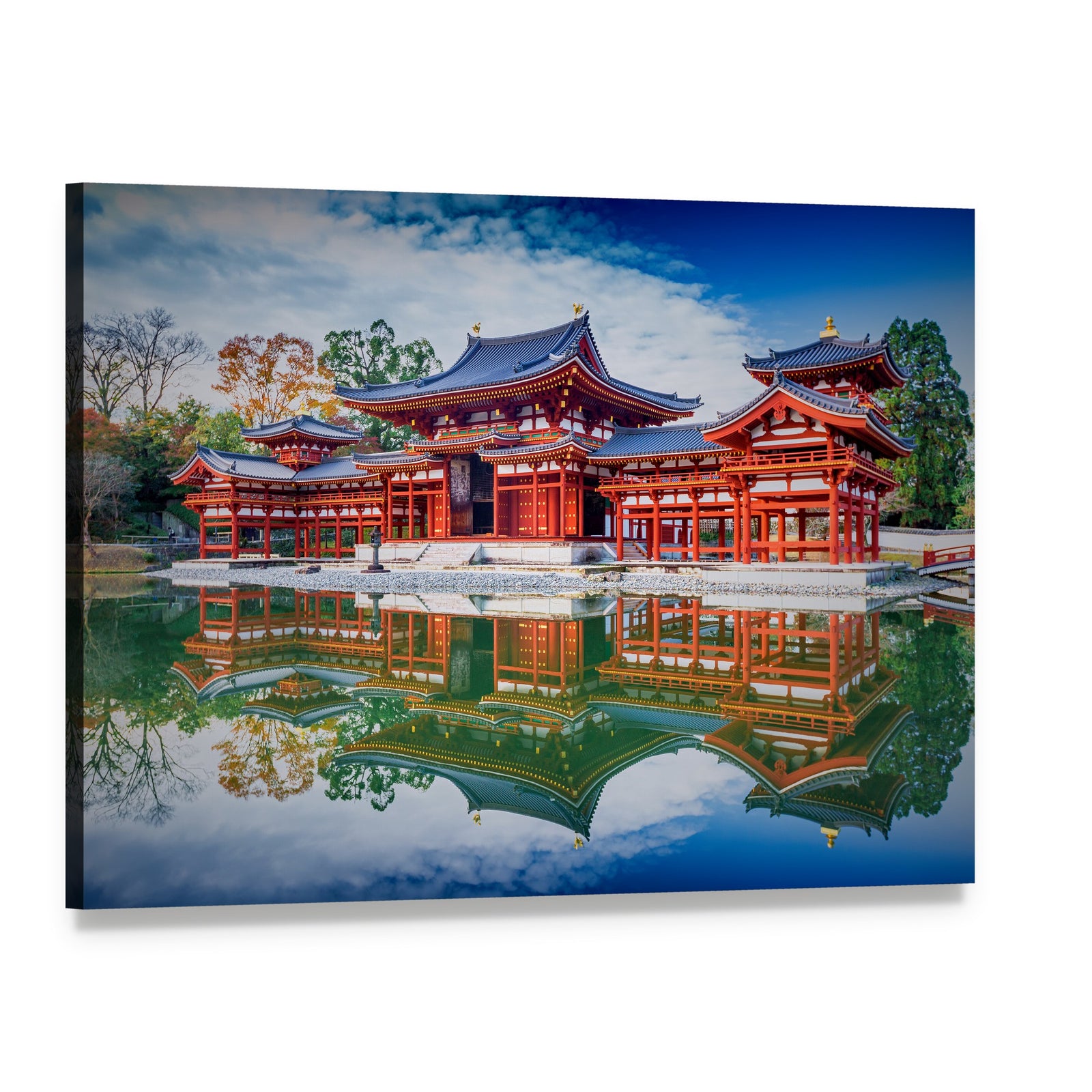 Byodo-in Temple Reflection Canvas Wall Art, single panel gallery wrapped canvas, angled product view