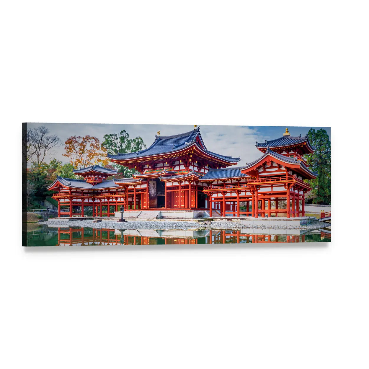 Byodoin Temple Phoenix Hall Reflection Panoramic Canvas Wall Art, single panel gallery wrapped canvas, angled product view