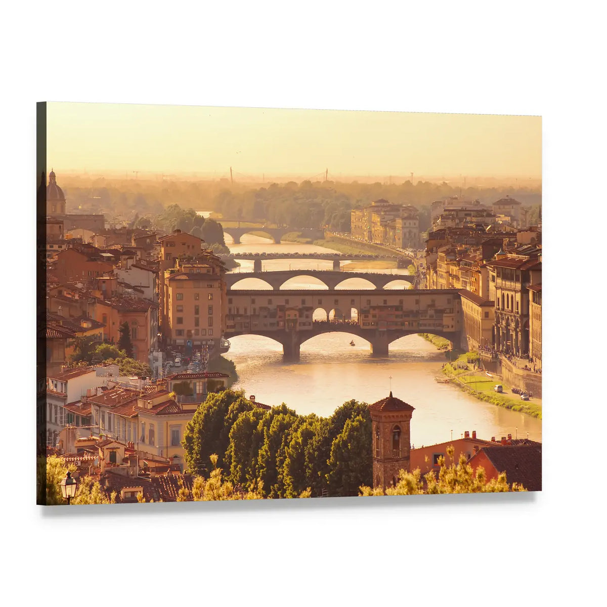 View To Bridge Ponte Vecchio In Florence Italy Canvas Wall Art, single panel gallery wrapped canvas, angled product view
