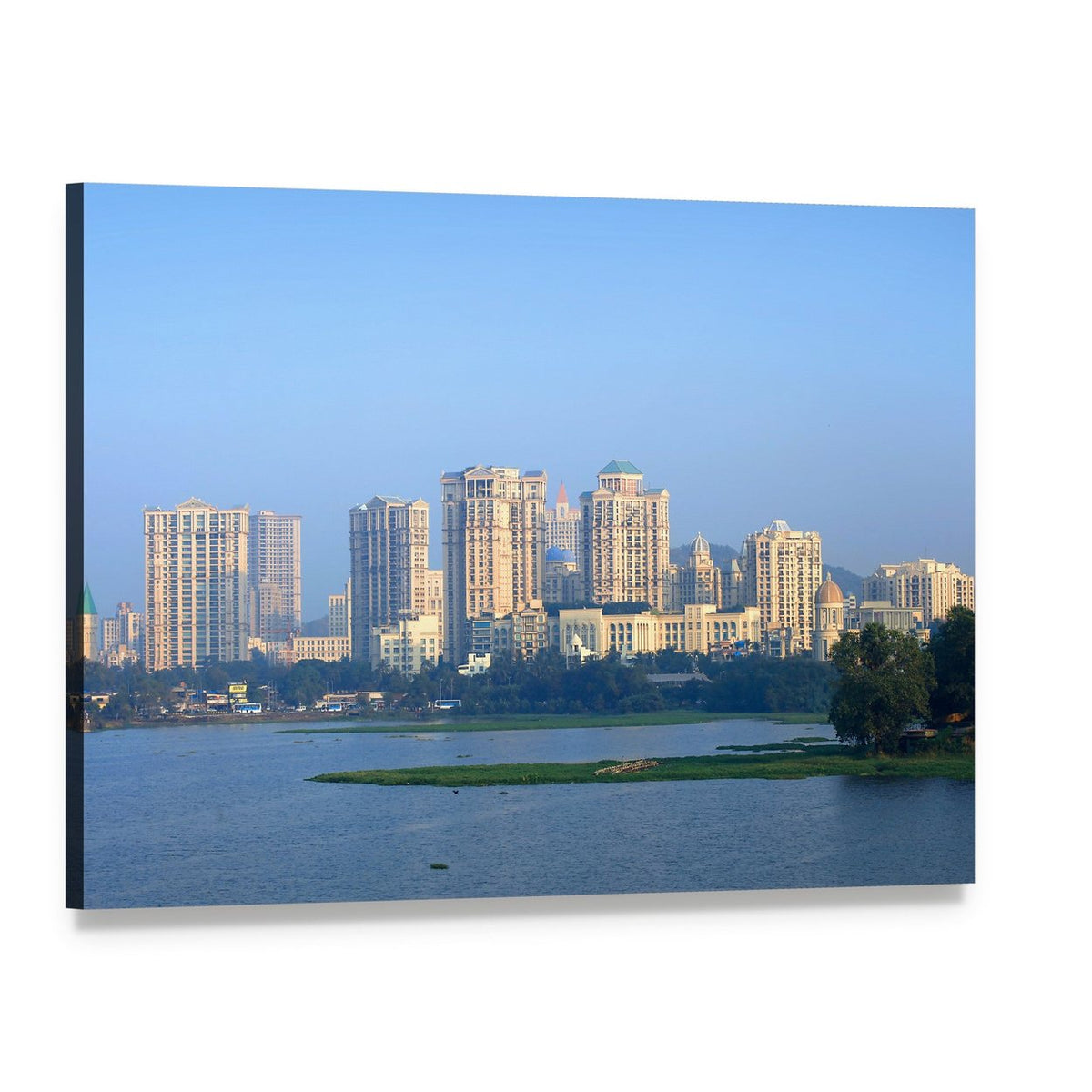 Powai Waterfront Skyline, Mumbai Canvas Wall Art, single panel gallery wrapped canvas, angled product view