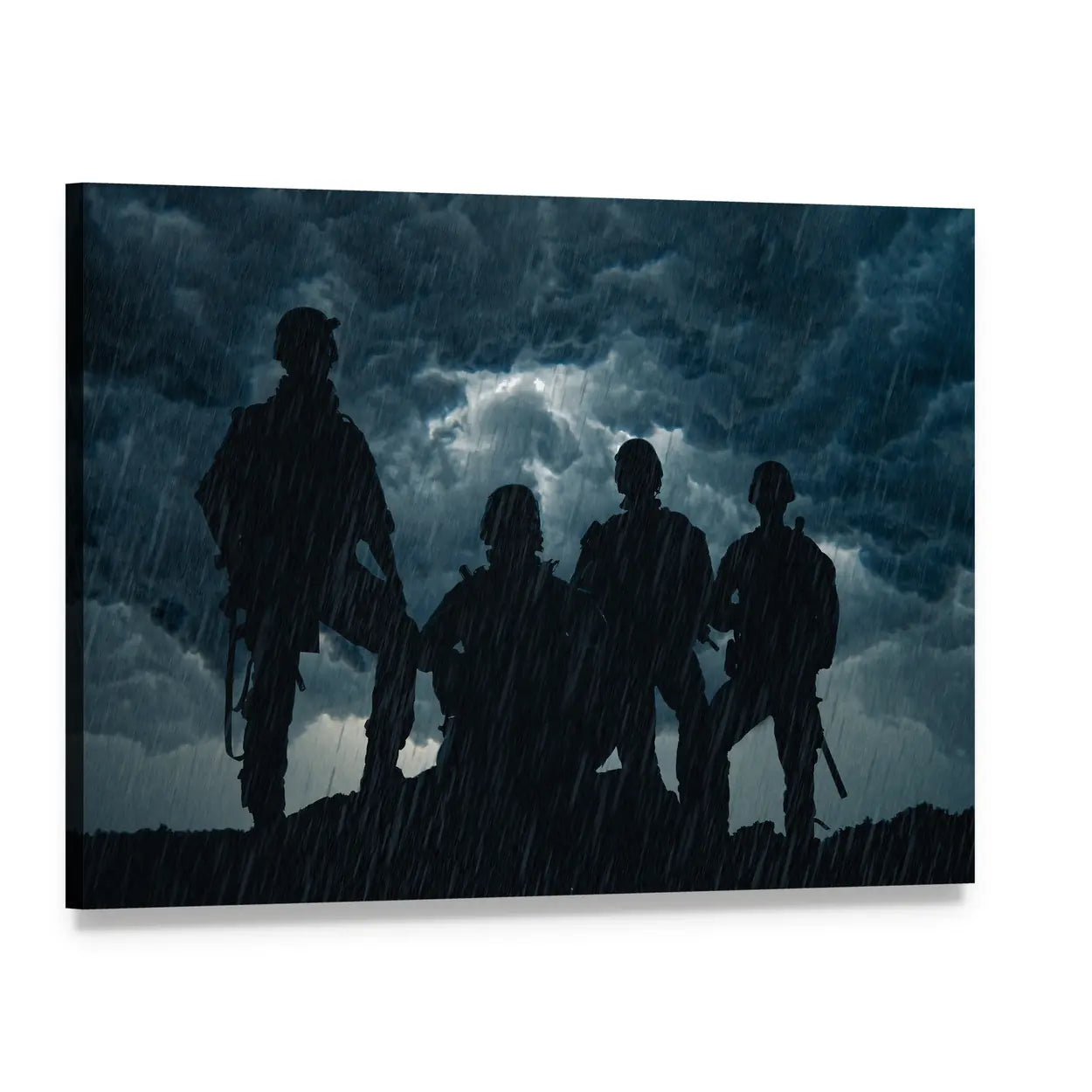 United States Army Rangers in Rainy Night Canvas Wall Art, single panel gallery wrapped canvas, angled product view