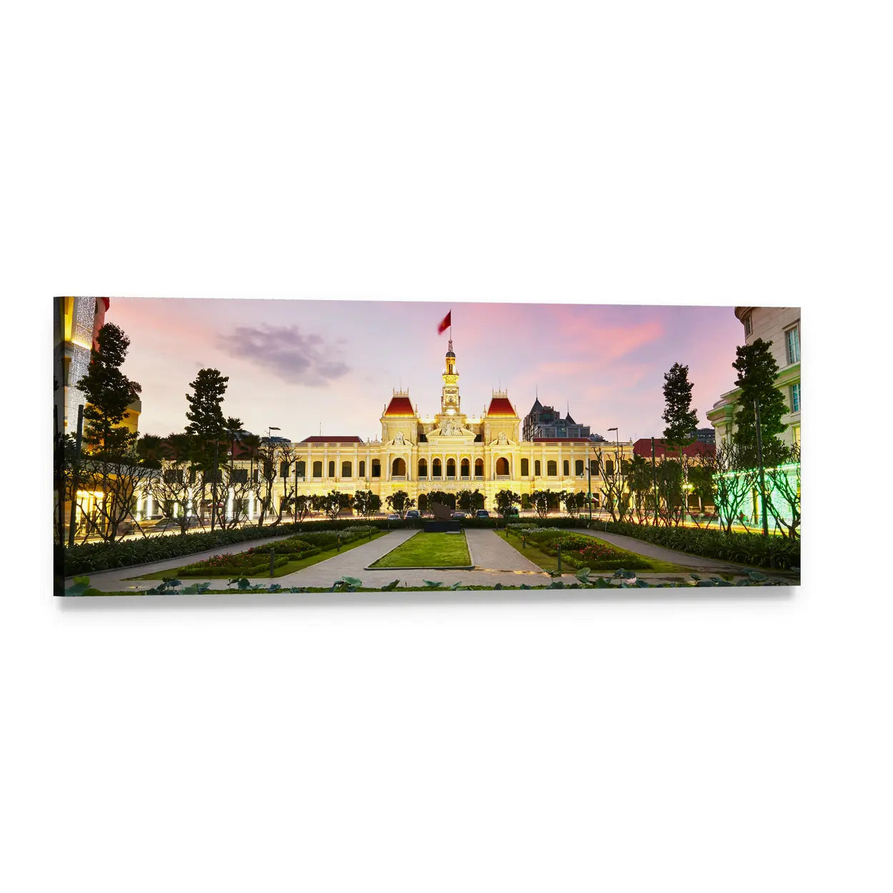 Ho Chi Minh City Hall at Sunset Panoramic Canvas Wall Art, single panel gallery wrapped canvas, angled product view
