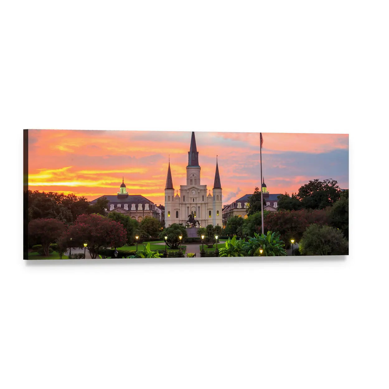 St. Louis Cathedral at Jackson Square Panoramic Canvas Wall Art, single panel gallery wrapped canvas, angled product view
