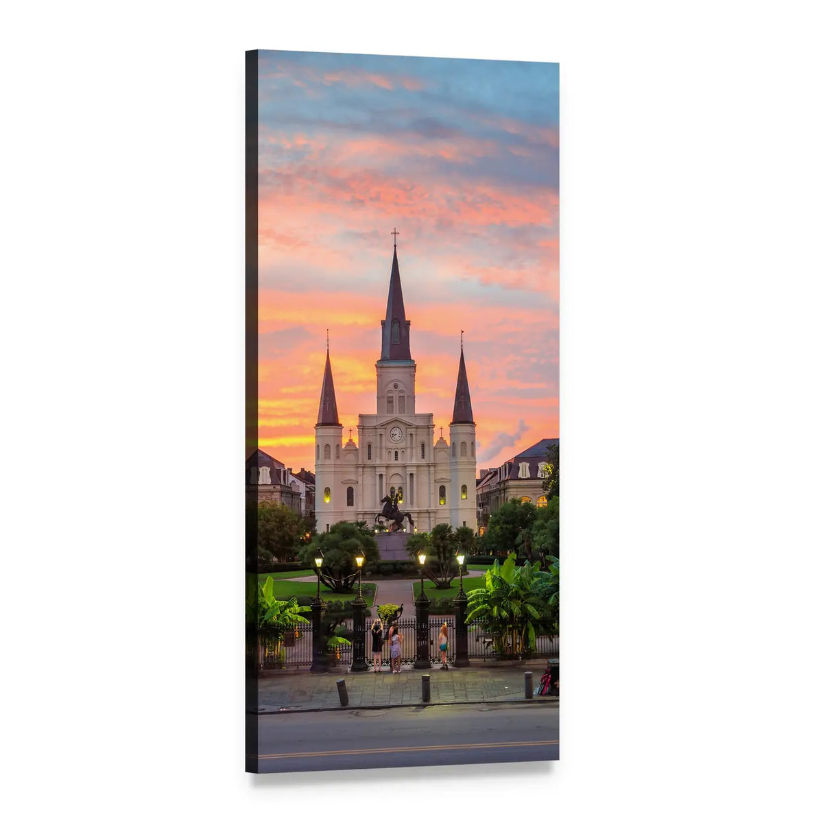 St. Louis Cathedral New Orleans Sunset Vertical Canvas Wall Art, 1 panel 1 Vertical layout gallery wrapped canvas set, angled product view