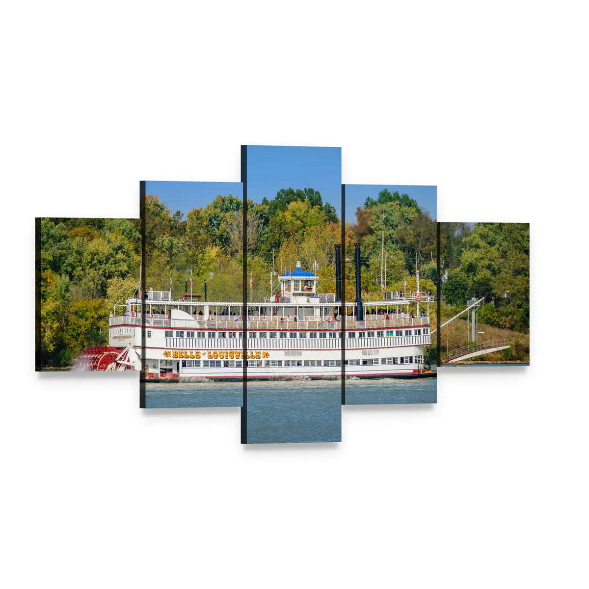 Belle of Louisville Paddle Wheeler Canvas Wall Art, 5 panel 5 Star layout gallery wrapped canvas set, angled product view
